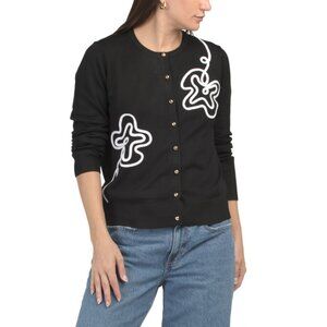AMORE ROSE Black/white Floral Knit Cardigan